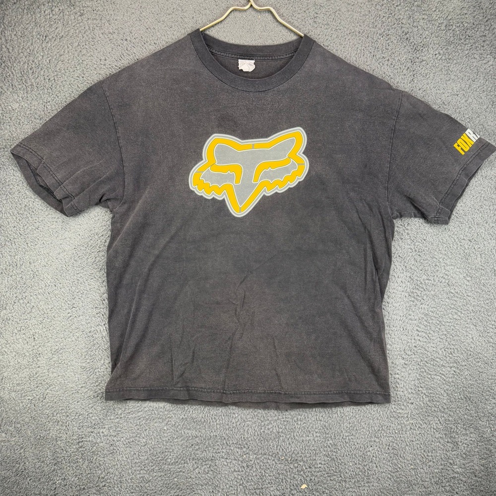 Fox Racing Mens XL‎ Faded Black Graphic T-Shirt Fox Head Logo Motocross Tee